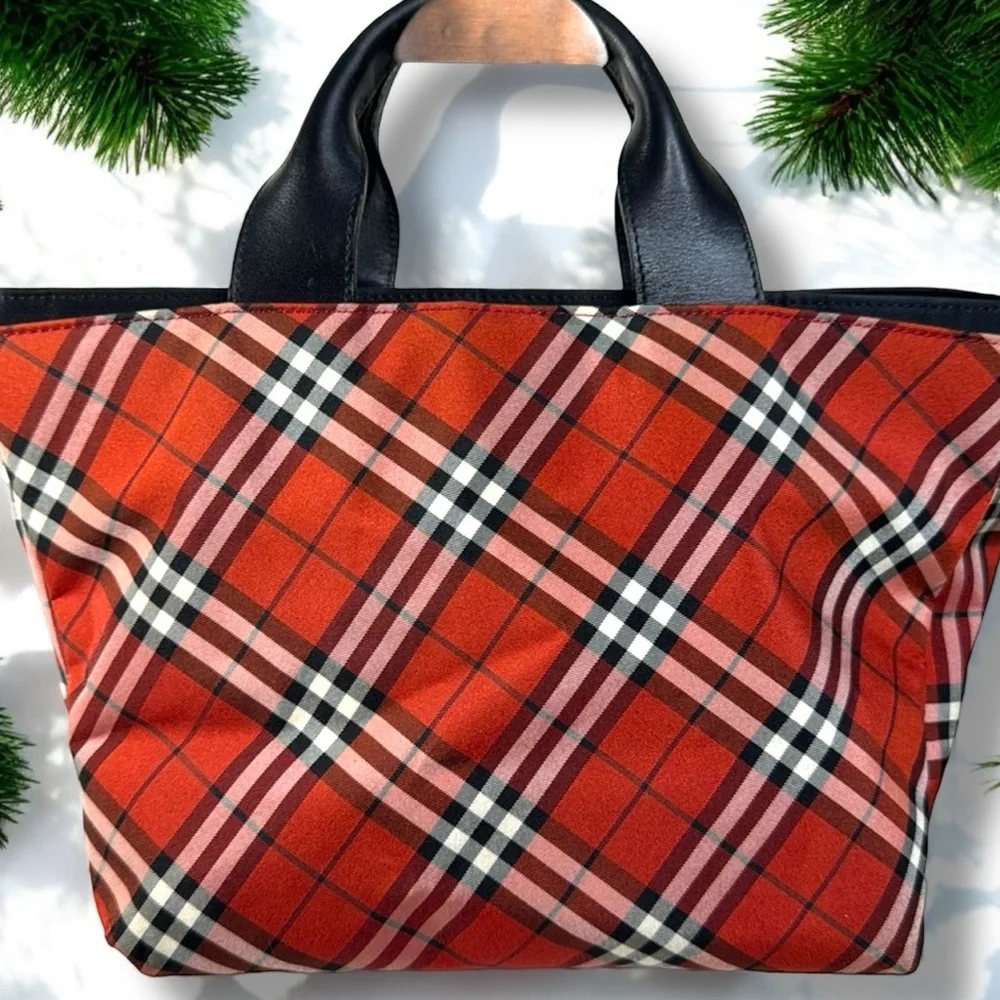 Burberry Blue Label Red Nova Check Vintage Mini Tote with COA - Like New